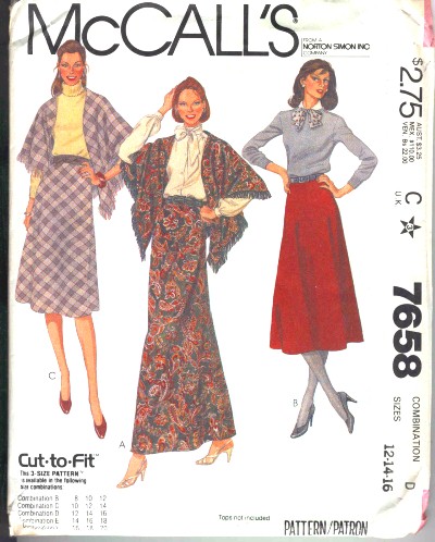 McCalls Slightly Flared Bias Skirt and Shawl Pattern #7658